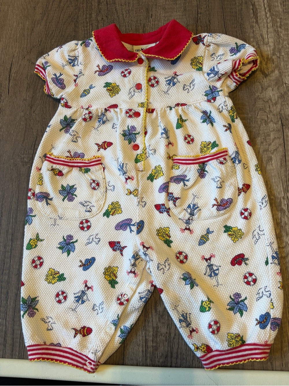 Vintage 2000s Y2K Baby Girl Summer Bubble Romper Nautical Ocean Beach Seaside
